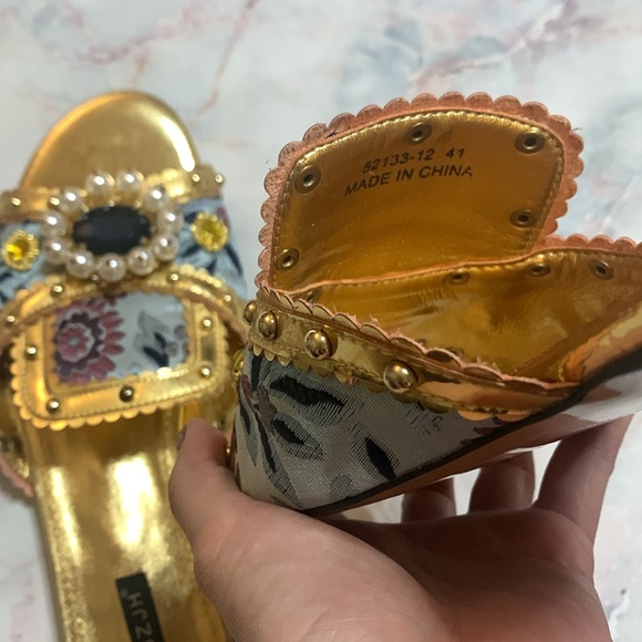 XOBZJH Evening Slides Rhinestone Sandal gold party shoes embroidery shoes 9.5 - Picture 12 of 13